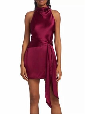 AMANDA UPRICHARD Sandrine Syrah Burgundy Silk Halter Mini Dress Size Medium